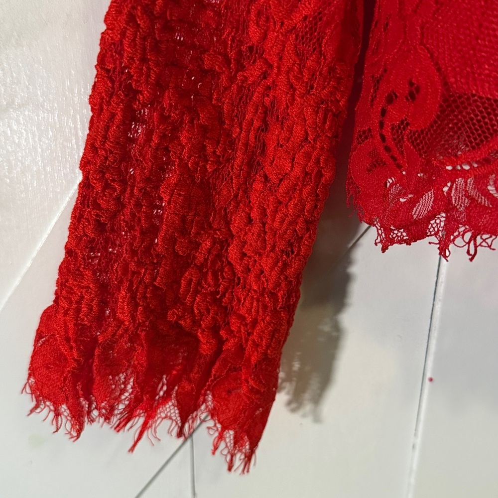 Sugarlips Vibrant Red Lace Blouse - Picture 4 of 9